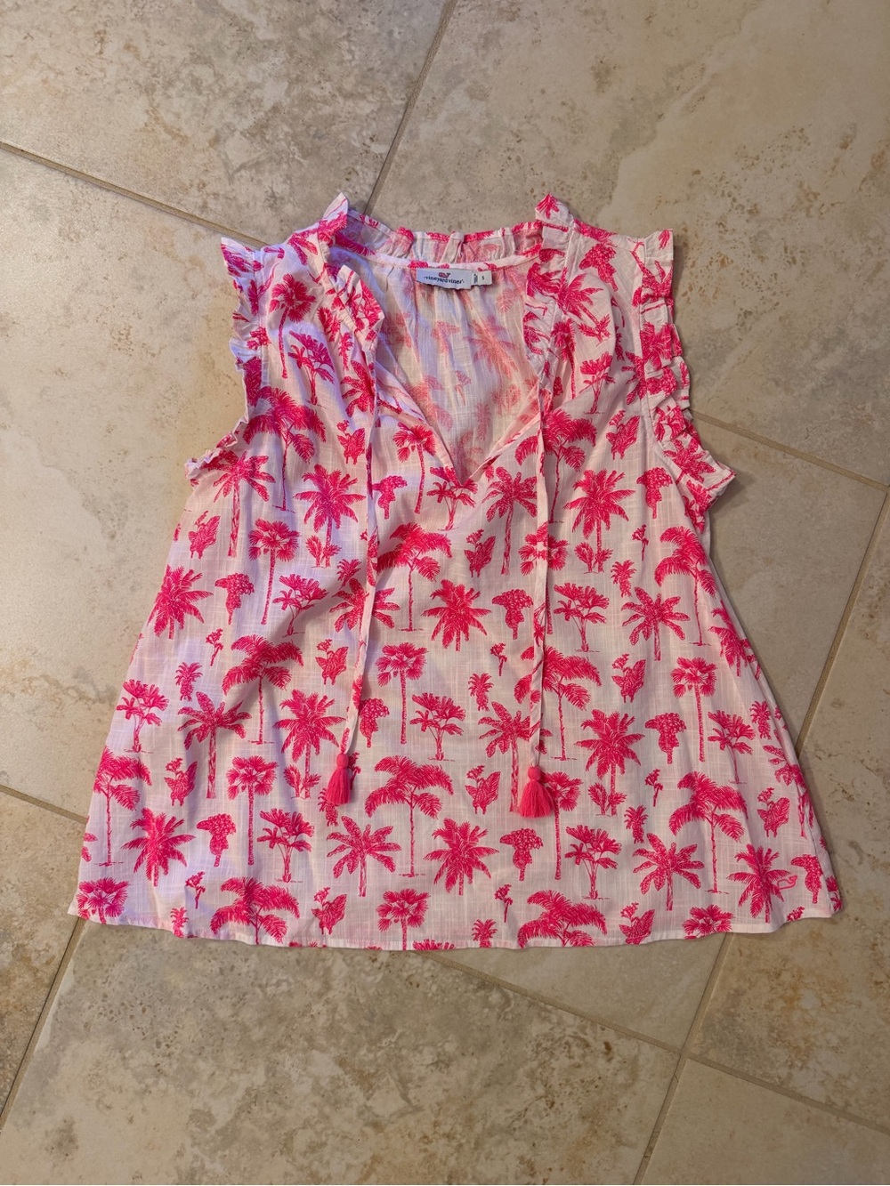 Vineyard Vines Pink Palm-Print Sleeveless Top